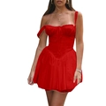 Red corset-style milkmaid dress with bow tie front and tiered A-line skirt - S / Red