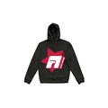Oversized black zip hoodie with red star print and Japanese text on back view - S / Black