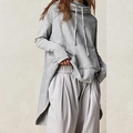 Ensemble décontracté pour femme délavé à l'acide avec sweat à capuche et pantalon large - S / Gris clair
