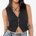 Chaleco negro ajustado para mujer con cuello en V y cordones laterales ajustables modernos - S / Negro