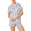 Women's 2-piece short sleeve pajama set with zodiac print and contrast navy piping - S / White Constellation Print