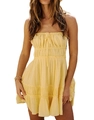 Close-up of bright yellow backless ruffled sundress with detailed tiered smocking - S / Lemon Yellow