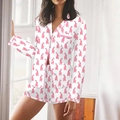 Conjunto de pijama de mujer con camisa de manga larga y pantalones cortos de conejo - S / Rosa