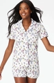 Detail view of women short sleeve pajama set with monkey and champagne bottle prints - S / White Fun Monkey Print