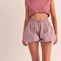 Pantalones cortos tipo paperbag de cintura alta para mujer en rosa palo con cintura elástica - S / Rosa