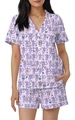 Detail of light purple pajama set featuring The Hamptons print and contrast piping trim - S / Light Purple Vacation Print