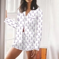 Detalle de ropa cómoda con estampado de conejo púrpura y diseño de cárdigan - S / Violeta Claro