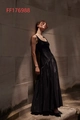 Detail of a chic black dropped waist maxi dress featuring a pleated skirt and smooth finish - S / Black