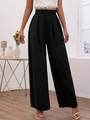 Pantalon large noir à taille haute pour femme avec effet drapé et plis sur le devant - S / Noir