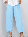 Détail du pantalon large bleu clair avec taille élastique et revers en forme de pétale - S / Bleu clair