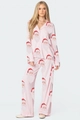 Roze kerstpyjama met kerstmanprint, knoopsluiting overhemd en lange broek - S / Roze
