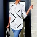Dettaglio di camicia a maniche lunghe con stampa geometrica e orlo arrotondato - S / Bianco