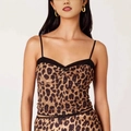 Top sexy da donna con stampa leopardata e bordo in pizzo nero con scollo a V profondo - S / Stampa leopardata