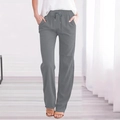 Dettaglio dei pantaloni grigi in cotone e lino con coulisse in vita e tasche laterali - S / Grigio
