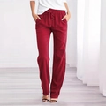 Dettaglio dei pantaloni larghi in cotone e lino con coulisse regolabile in rosso scuro - S / Rosso
