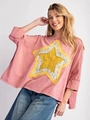 Γυναικείο ροζ oversized μπλουζάκι με κοντά μανίκια και σχέδιο vintage αστέρι - S / Ροζ
