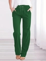 Close-up of dark green wide-leg casual pants showing high waist drawstring and pocket details - Dark Green