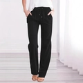 Pantaloni larghi donna neri in cotone e lino con coulisse e vita elasticizzata - S / Nero