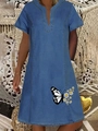 Abito estivo blu stile denim da donna con stampa di fiori e farfalle - Stampa Farfalla Margherita Blu