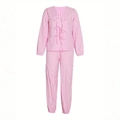 Women's pink gingham cotton linen lounge set with V-neck bow tie top and elastic pants - S / Pink