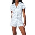 Women's pajama set featuring short sleeve shirt and shorts with blue rabbit print - S / White Blue Rabbit Heart Print