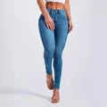 Jean skinny taille haute pour femme en denim stretch bleu délavé classique et ajusté - Bleu Denim
