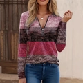 Dames polo slim fit met roze en bruine kleurblokstrepen en ring rits detail - S / Rood