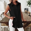 Camicia nera senza maniche da donna con colletto classico e spacco laterale - S / Nero