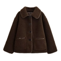 Giacca reversibile in pile sherpa marrone scuro da donna con colletto e ampie tasche - XS / caffè