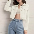White cropped corduroy jacket with resin buttons and chest pockets for casual style - S / White