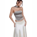 Haut tube gris élégant avec tour de cou et jupe en satin blanc de coupe ajustée - S / Gris