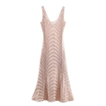 Robe midi élégante à paillettes dorées champagne avec motif en V sans manches pour fêtes - XS / Rose Champagne