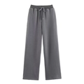 Women's dark gray ribbed sweatpants with drawstring elastic waist and wide leg cut - S / Bottoms