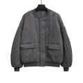 Deep grey quilted bomber jacket with classic onion stitching and snap button closure - XS / Gray
