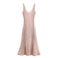 Elegante abito lungo senza maniche in paillettes champagne con motivo a V per feste serali - XS / Rosa Loto