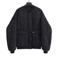 Women's black quilted jacket with snap buttons and large pockets in a loose fit style - XS / Black