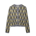 Women's argyle knit cardigan with round neck and gold buttons in grey yellow and black - S / Yellow