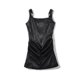 Elegante zwarte satijnen slipdress met korset-baleinen en geplooide gerimpelde details - S / Zwart