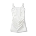 Witte satijnen mini-jurk met spaghettibandjes en geplooide details voor dames - S / Wit
