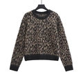 Pull en maille imprimé léopard pour femme avec col rond et poignets côtelés noirs - S / Imprimé léopard