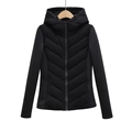 Slim fit black hooded winter jacket with V-quilted stitching and smooth sleeves - XS / Black
