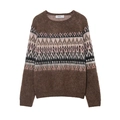 Jersey de punto jacquard vintage en marrón oscuro con motivos geométricos y puños elásticos - S / Marrón