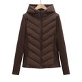 Women's winter slim puffer jacket in coffee brown with V-quilted stitching and hood - XS / Brown