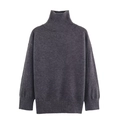 Detail view of dark grey turtleneck sweater with ribbed cuffs and knitted texture - Dark Gray
