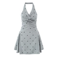 French vintage grey halter dress with 3D rose and floral flocking details - S / Gray