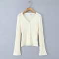 Off-white knit cardigan with V-neck and button details in vertical ribbed texture - One Size / Off-white