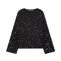 Schicke schwarze Paillettenjacke für Damen mit Rundhalsausschnitt und einreihiger Knopfleiste - S / Schwarz