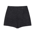 Pantalón corto texturizado de tweed negro para mujer con diseño jaspeado en fondo blanco - Shorts de Tweed de Talle Alto (XS)