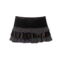 Mini-jupe tendance en velours à volants superposés avec fermeture éclair latérale - XS / Noir