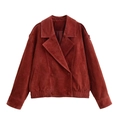 Veste en similicuir bordeaux pour femme avec boutons à double boutonnage et grand revers - XS / Rouge Brique